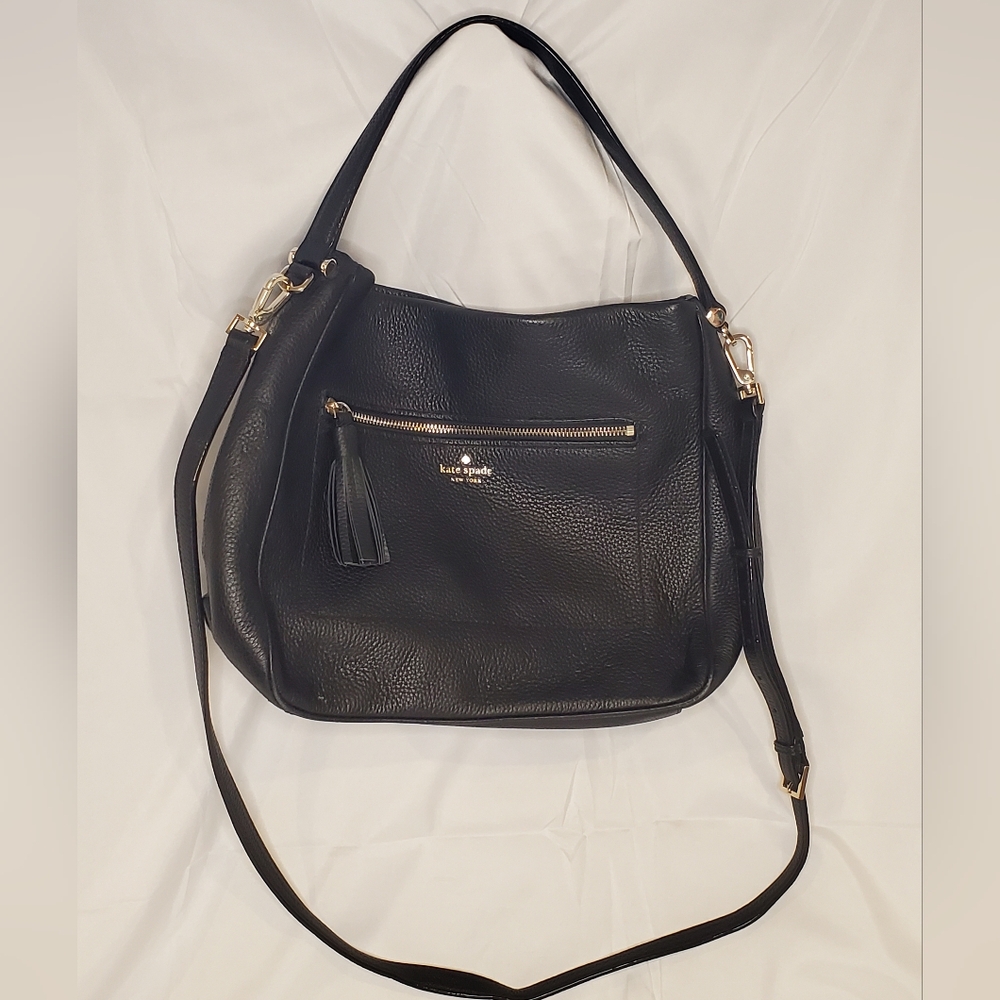 Kate Spade Michaela black pebbled leather shoulder or crossbody boho handbag